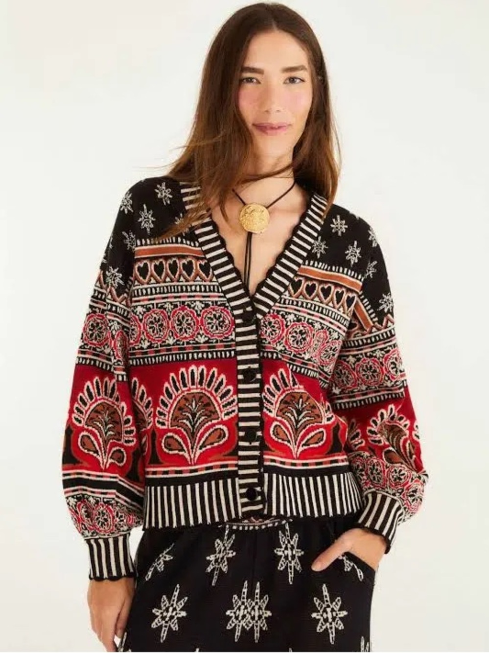 Farm Rio Ainika Love Coconut Groove Knit Cardigan | Black / Red | S | NWT - Picture 6 of 6